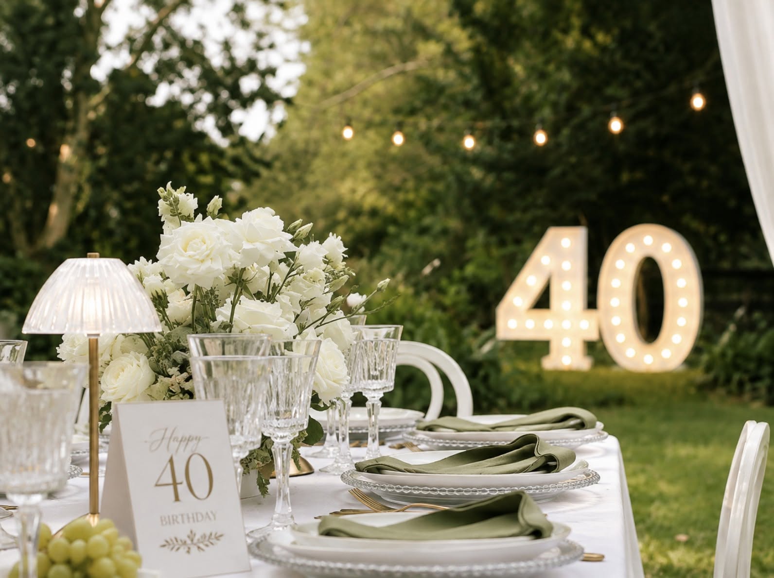 Guests dancing outdoors beneath string lights at a private celebration